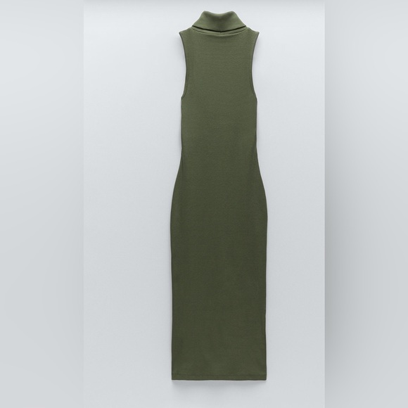 SOLDNWT Zara sleeveless turtleneck ribbed dress olive green small - Picture 5 of 9